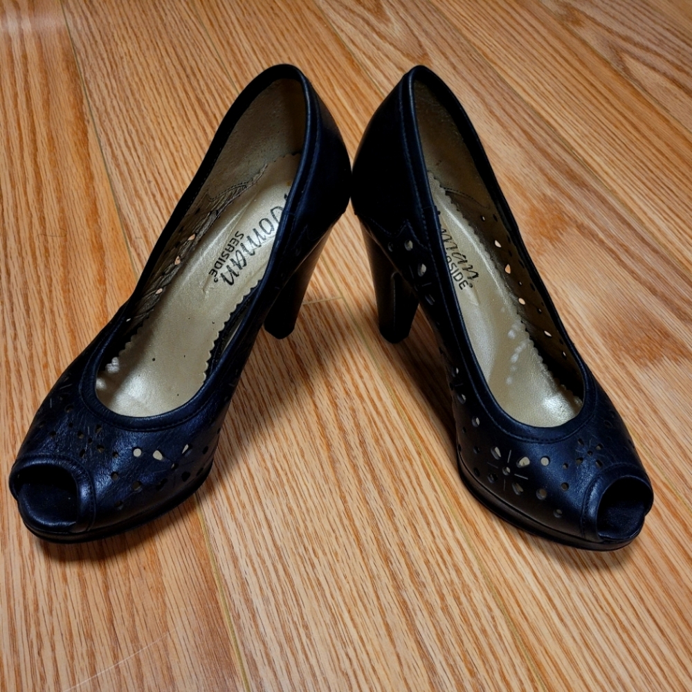 Genuine Leather Peep Toe Heels